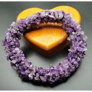 Handcrafted Polished Amethyst Stone Multistrand Stretch Bracelet Purple 3.25in